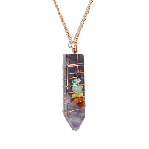 Amethyst Point with Chakra Chips Necklace - Cariboo Jade & Gift Shop